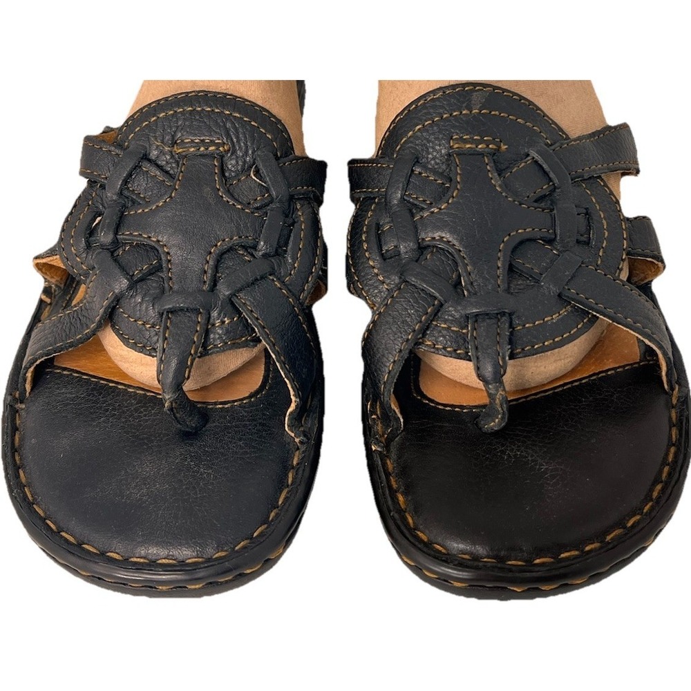 Born Leather Fisherman Sandals Womens 7 Black Comfort Slip On Casual